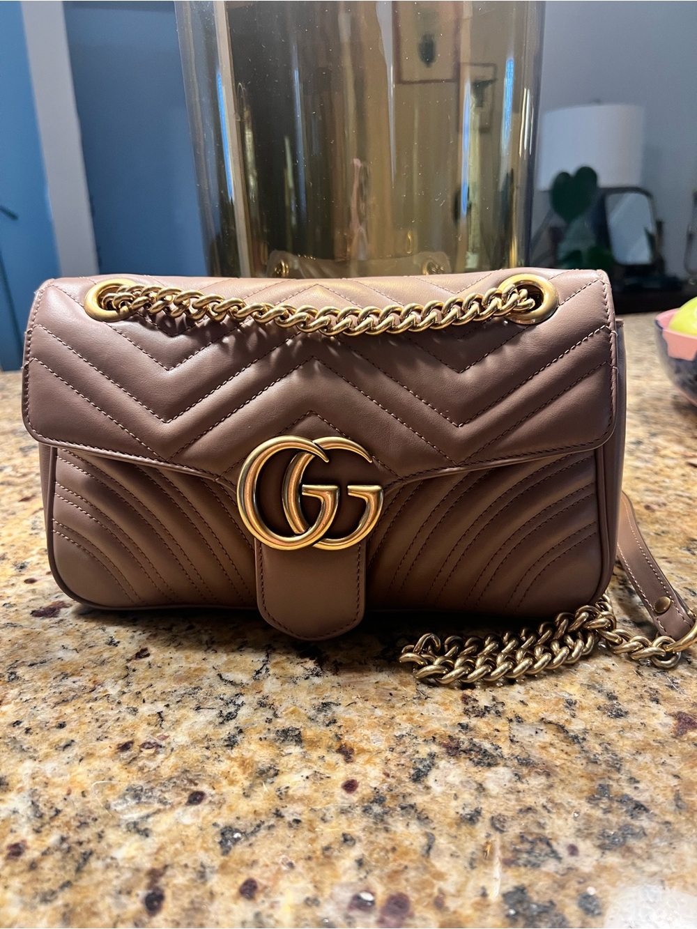Gucci Brown Quilted Leather Shoulder Bag with Gold GG